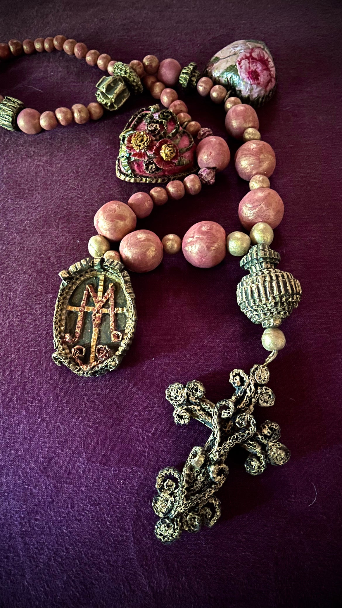 Religious mock antique votive necklace