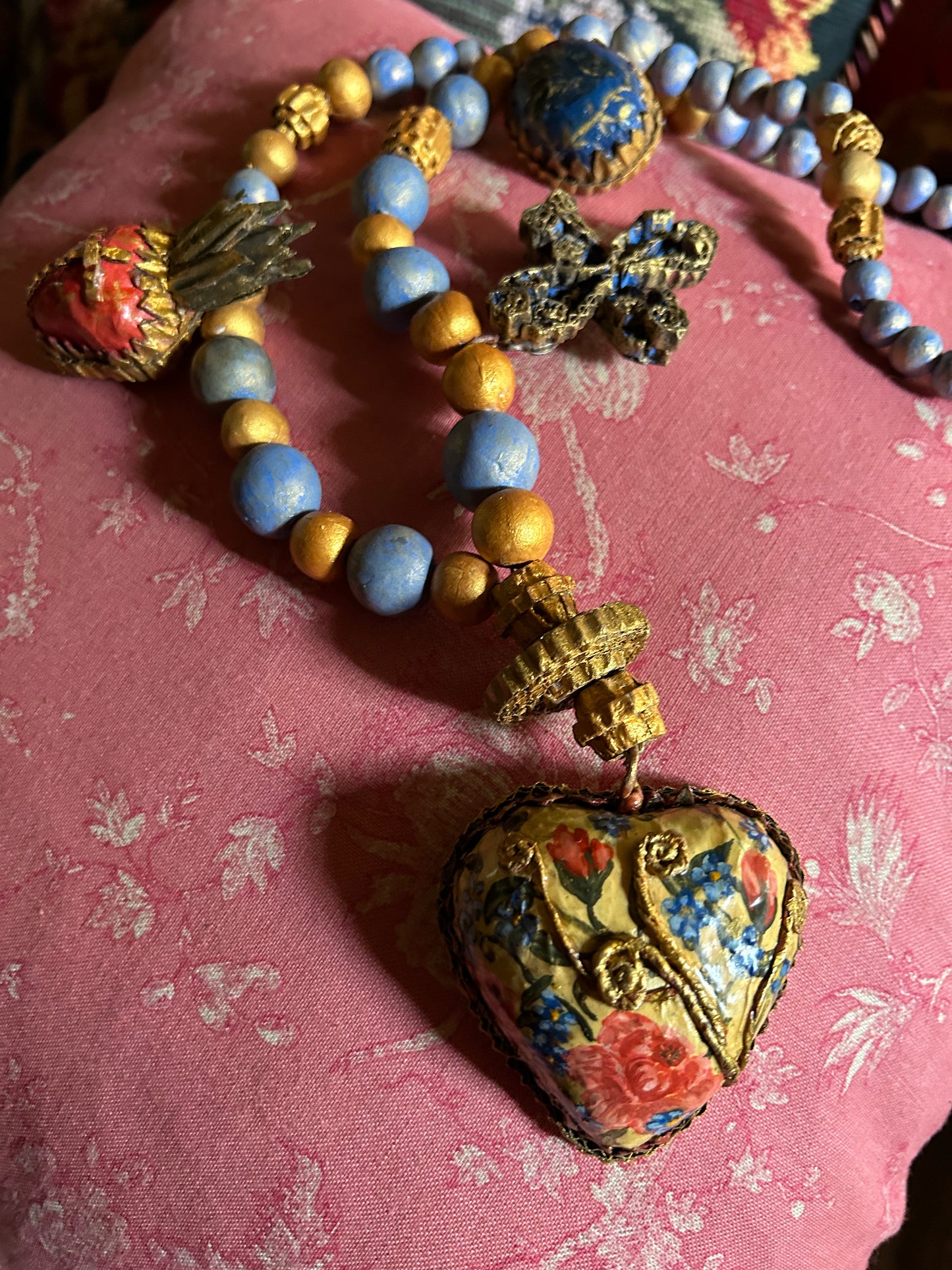 Blue heart votive necklace